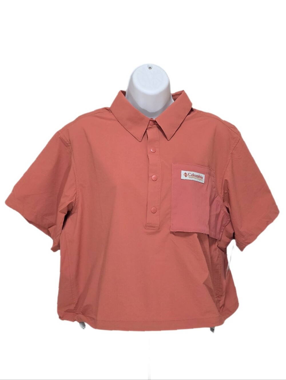 Columbia Women's Cove Beach Woven Cropped Shirt Short Sleeves Color Mars Size XL